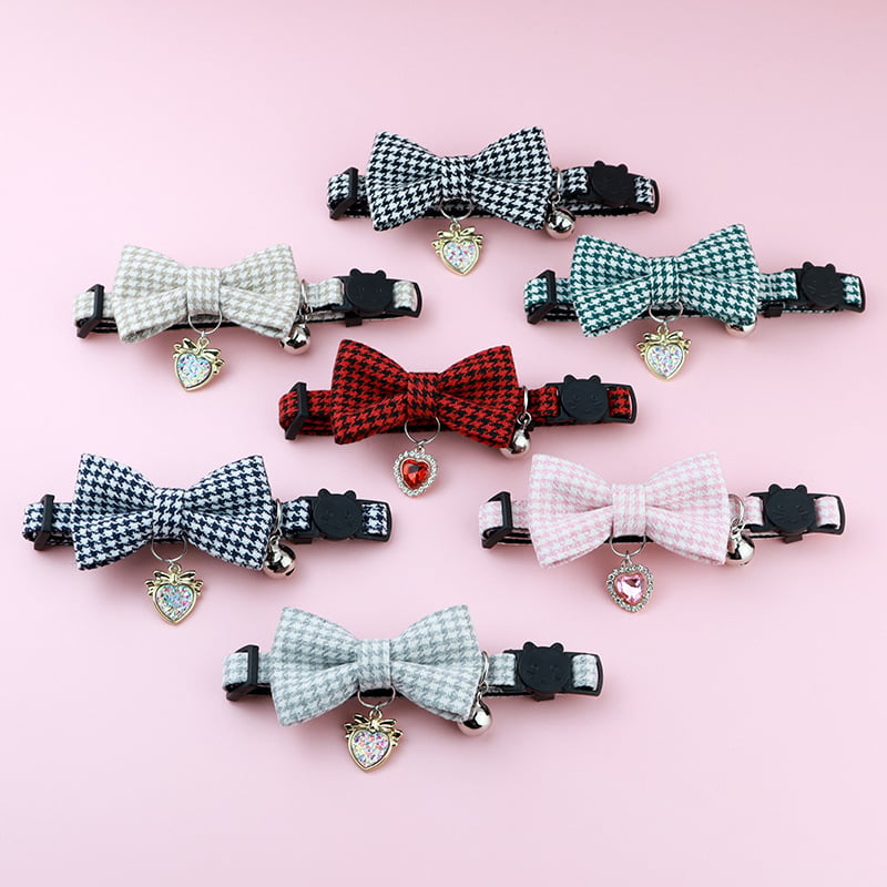 Colier pentru animale de companie cu clopoțel, carouri houndstooth, din bumbac-poliester, Aurora Pet