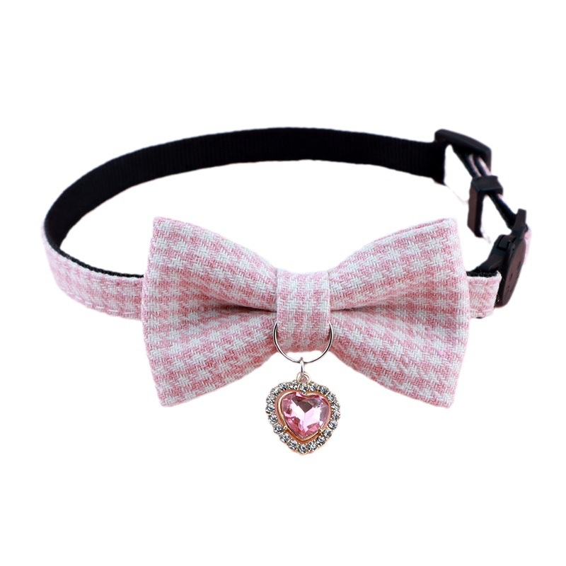 Colier pentru animale de companie cu clopoțel, carouri houndstooth, din bumbac-poliester, Aurora Pet