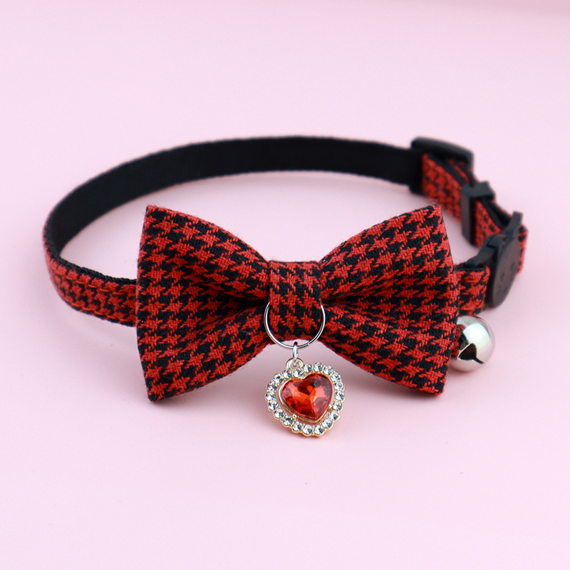 Colier pentru animale de companie cu clopoțel, carouri houndstooth, din bumbac-poliester, Aurora Pet