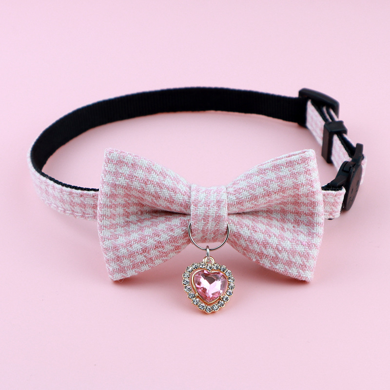 Colier pentru animale de companie cu clopoțel, carouri houndstooth, din bumbac-poliester, Aurora Pet