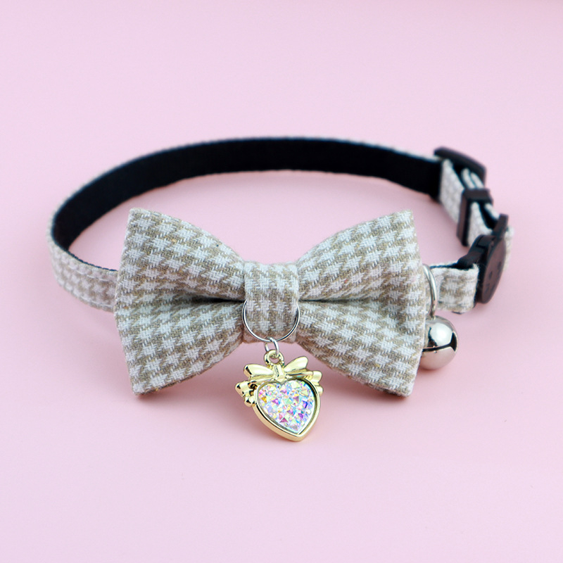 Colier pentru animale de companie cu clopoțel, carouri houndstooth, din bumbac-poliester, Aurora Pet