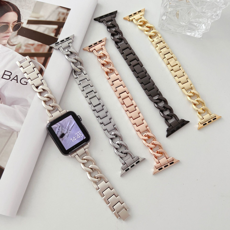 Metalni kaiš od cinkovog legura za Apple Watch 5678910, jednostruki lanac u stilu denima, kompatibilan s iWatch S11