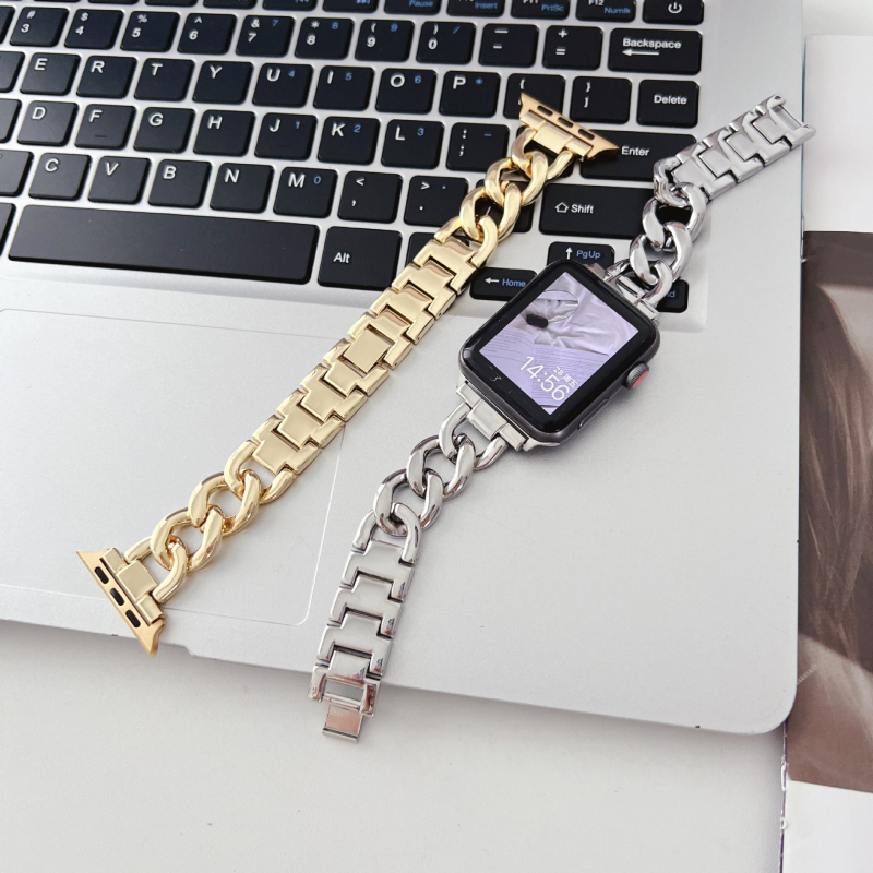 Metalni kaiš od cinkovog legura za Apple Watch 5678910, jednostruki lanac u stilu denima, kompatibilan s iWatch S11