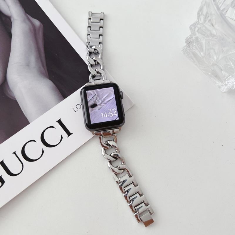 Metalni kaiš od cinkovog legura za Apple Watch 5678910, jednostruki lanac u stilu denima, kompatibilan s iWatch S11