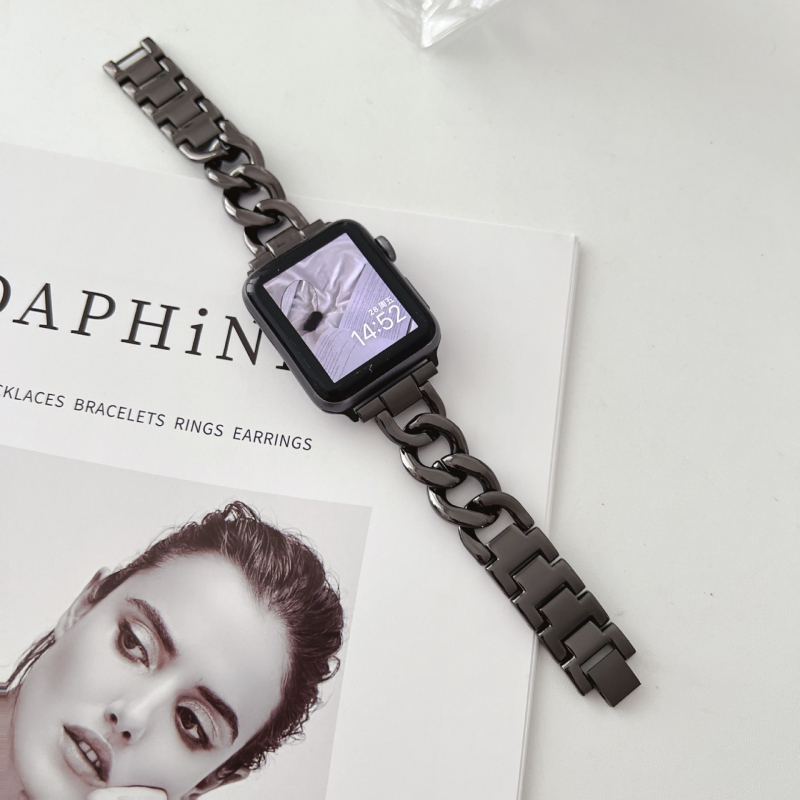 Metalni kaiš od cinkovog legura za Apple Watch 5678910, jednostruki lanac u stilu denima, kompatibilan s iWatch S11