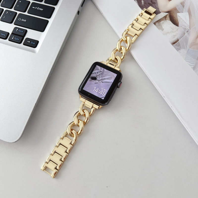 Metalni kaiš od cinkovog legura za Apple Watch 5678910, jednostruki lanac u stilu denima, kompatibilan s iWatch S11