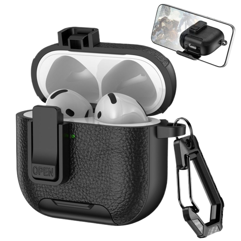 Zaštitna futrola za AirPods Pro 2 i AirPods 4 sa kožnom teksturom, kućište od polikarbonata, otporna na padove, gravirani dizajn