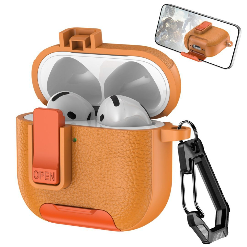 Zaštitna futrola za AirPods Pro 2 i AirPods 4 sa kožnom teksturom, kućište od polikarbonata, otporna na padove, gravirani dizajn