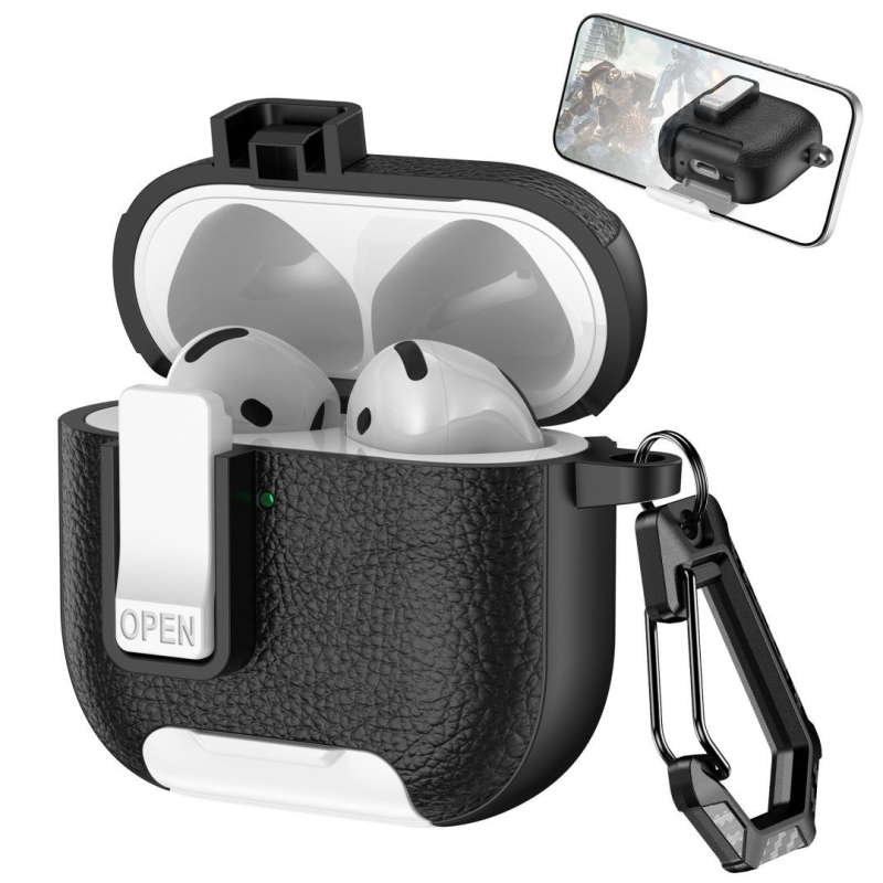 Zaštitna futrola za AirPods Pro 2 i AirPods 4 sa kožnom teksturom, kućište od polikarbonata, otporna na padove, gravirani dizajn
