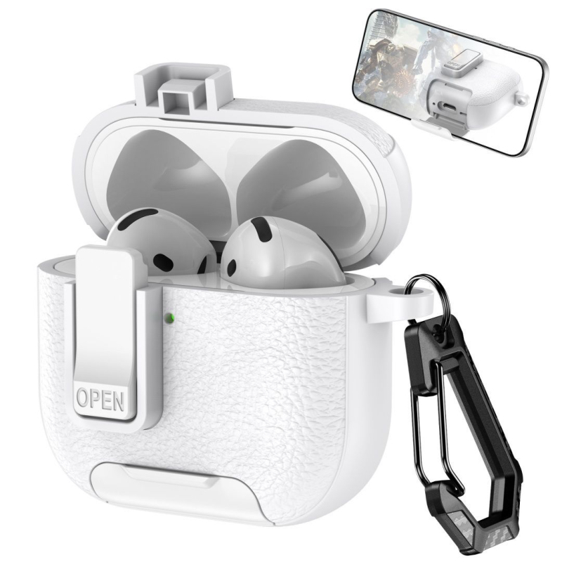 Zaštitna futrola za AirPods Pro 2 i AirPods 4 sa kožnom teksturom, kućište od polikarbonata, otporna na padove, gravirani dizajn