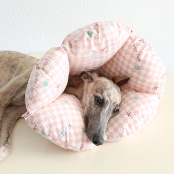 Guler Elizabethan pentru pisici și câini – formă scoică, material textil, model desen animat, guler cu pernă, protecție împotriva zgârieturilor și mușcăturilor, universal