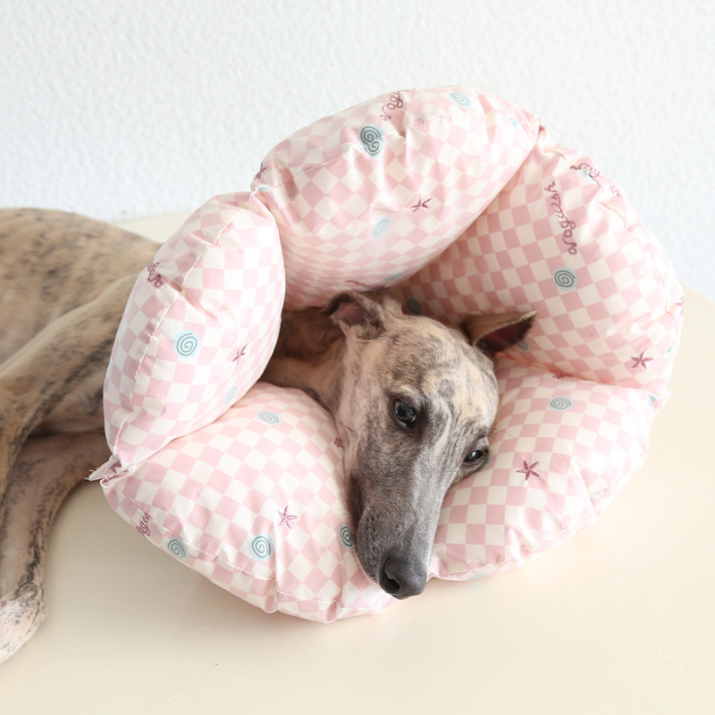 Guler Elizabethan pentru pisici și câini – formă scoică, material textil, model desen animat, guler cu pernă, protecție împotriva zgârieturilor și mușcăturilor, universal