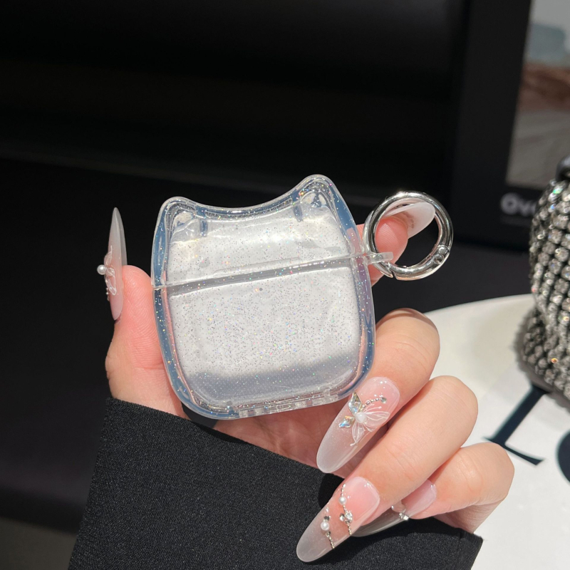 Xingyue TPU Macska-fül Glitter tok AirPods Pro 2-hoz (4. generáció) – Átlátszó, Teljes lefedettség, Injektálásos öntésben készült