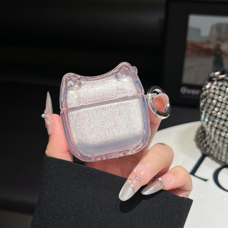 Xingyue TPU Macska-fül Glitter tok AirPods Pro 2-hoz (4. generáció) – Átlátszó, Teljes lefedettség, Injektálásos öntésben készült