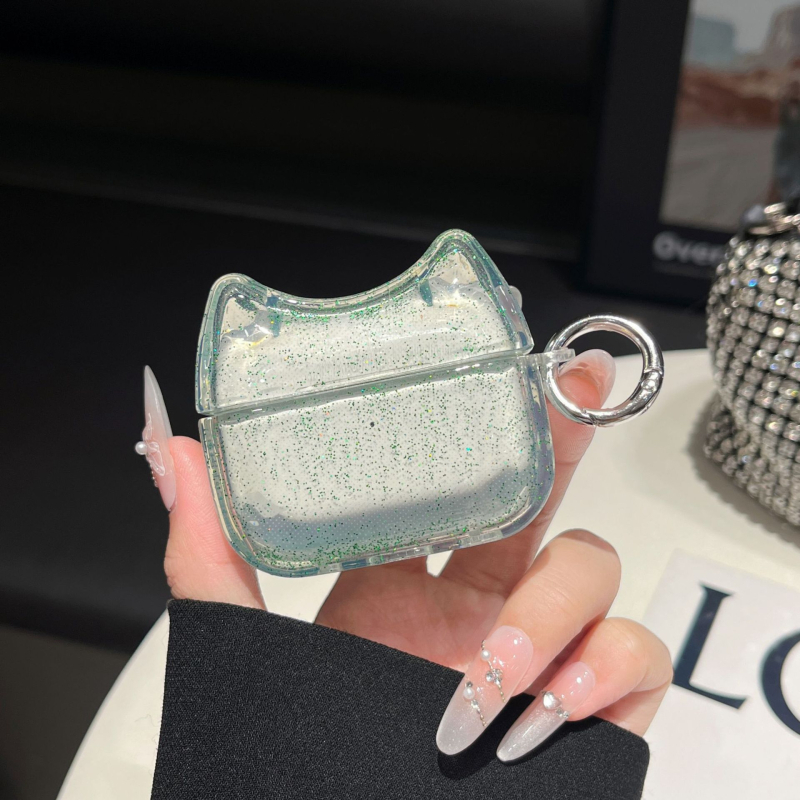 Xingyue TPU Macska-fül Glitter tok AirPods Pro 2-hoz (4. generáció) – Átlátszó, Teljes lefedettség, Injektálásos öntésben készült