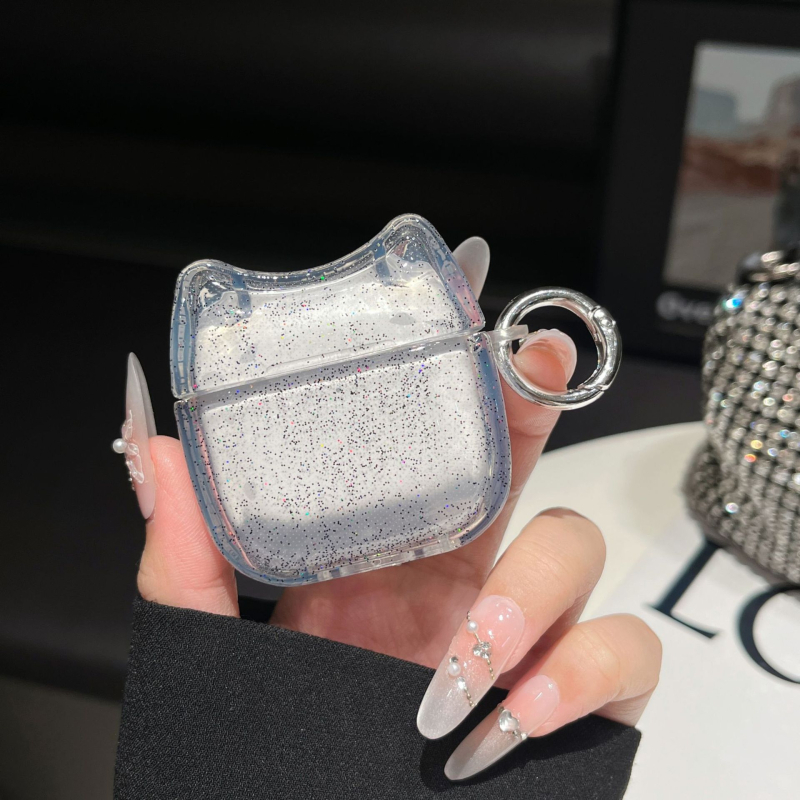 Xingyue TPU Macska-fül Glitter tok AirPods Pro 2-hoz (4. generáció) – Átlátszó, Teljes lefedettség, Injektálásos öntésben készült