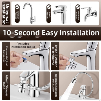 Удължител за чешма на мивка с въртяща се душ глава — еднолостово управление, неръждаема стомана, електроплакиране, модерен минималистичен дизайн