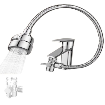 Удължител за чешма на мивка с въртяща се душ глава — еднолостово управление, неръждаема стомана, електроплакиране, модерен минималистичен дизайн