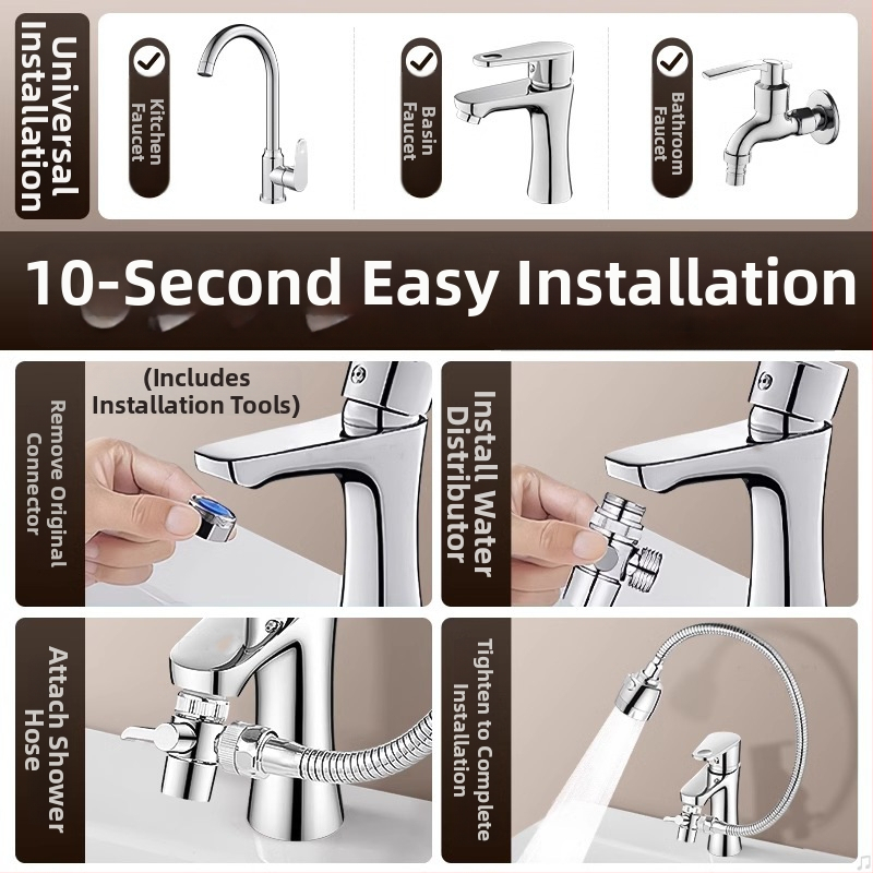 Удължител за чешма на мивка с въртяща се душ глава — еднолостово управление, неръждаема стомана, електроплакиране, модерен минималистичен дизайн