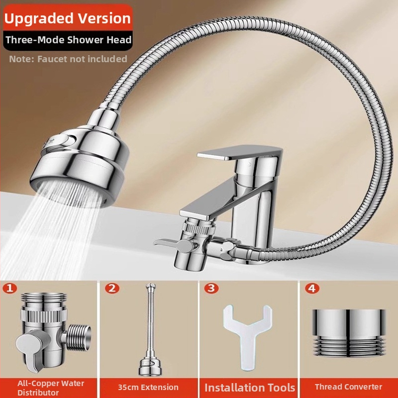 Удължител за чешма на мивка с въртяща се душ глава — еднолостово управление, неръждаема стомана, електроплакиране, модерен минималистичен дизайн