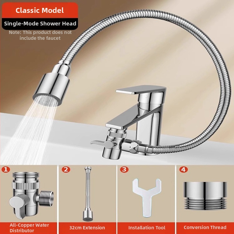 Удължител за чешма на мивка с въртяща се душ глава — еднолостово управление, неръждаема стомана, електроплакиране, модерен минималистичен дизайн