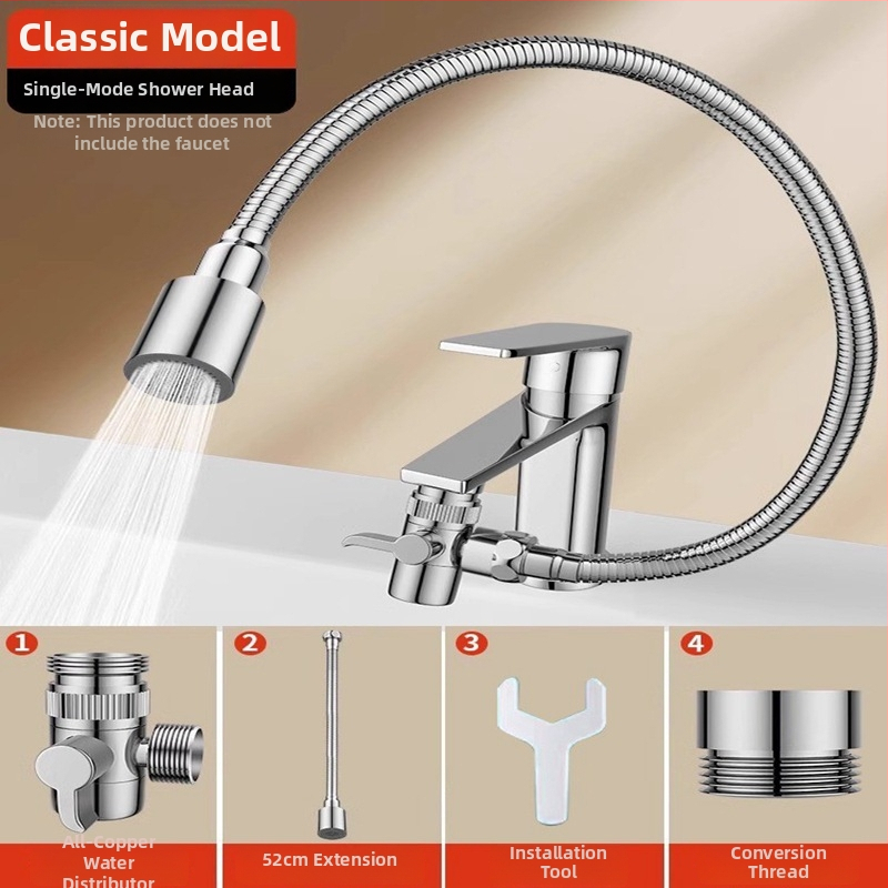 Удължител за чешма на мивка с въртяща се душ глава — еднолостово управление, неръждаема стомана, електроплакиране, модерен минималистичен дизайн