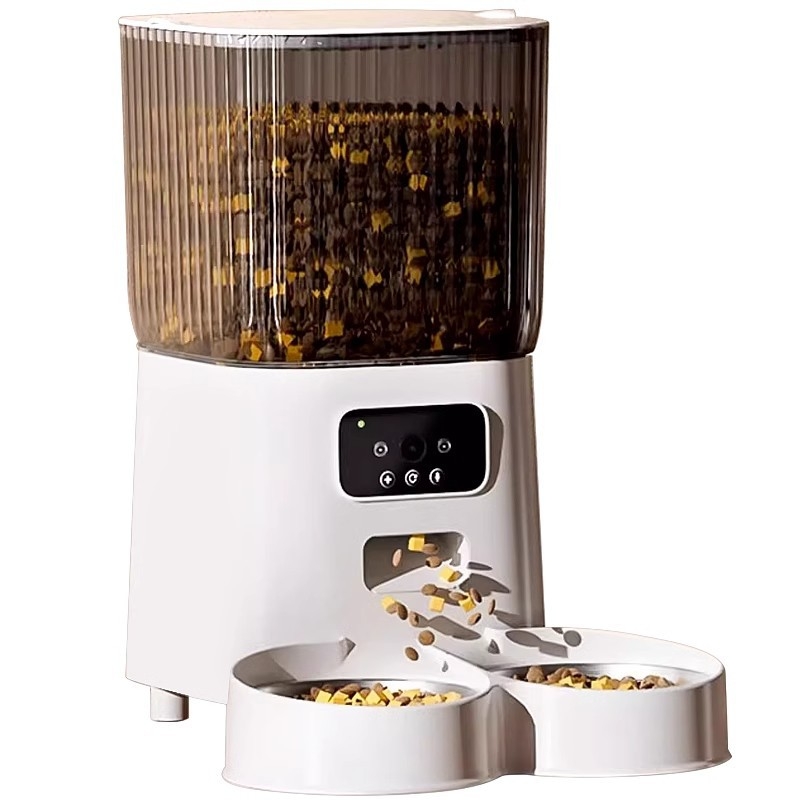 Автоматичен хранителен диспенсър за котки и кучета с дистанционно програмиране на храненето и гласово известяване