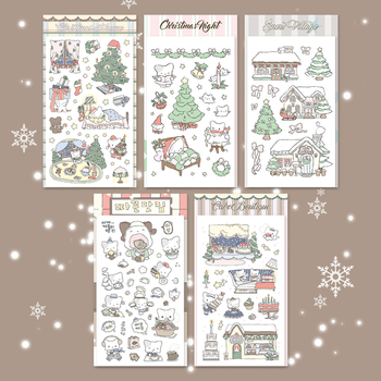 Autocolante de Crăciun pentru jurnal cu peisaj, hârtie sintetică, stil coreean, imprimare