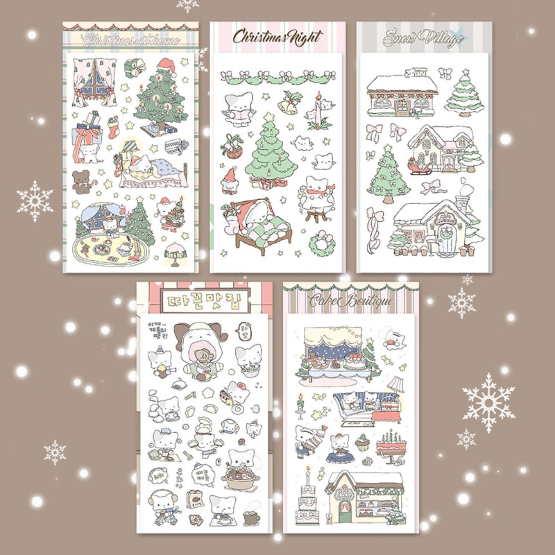 Autocolante de Crăciun pentru jurnal cu peisaj, hârtie sintetică, stil coreean, imprimare