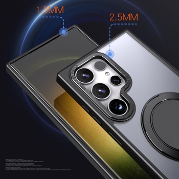 Držiak na telefónny kryt s matným povrchom a magnetickou základňou pre Samsung S23/S24 Ultra — TPU + akryl + kovová konštrukcia, ochrana proti pádu, proti odtlačkom prstov