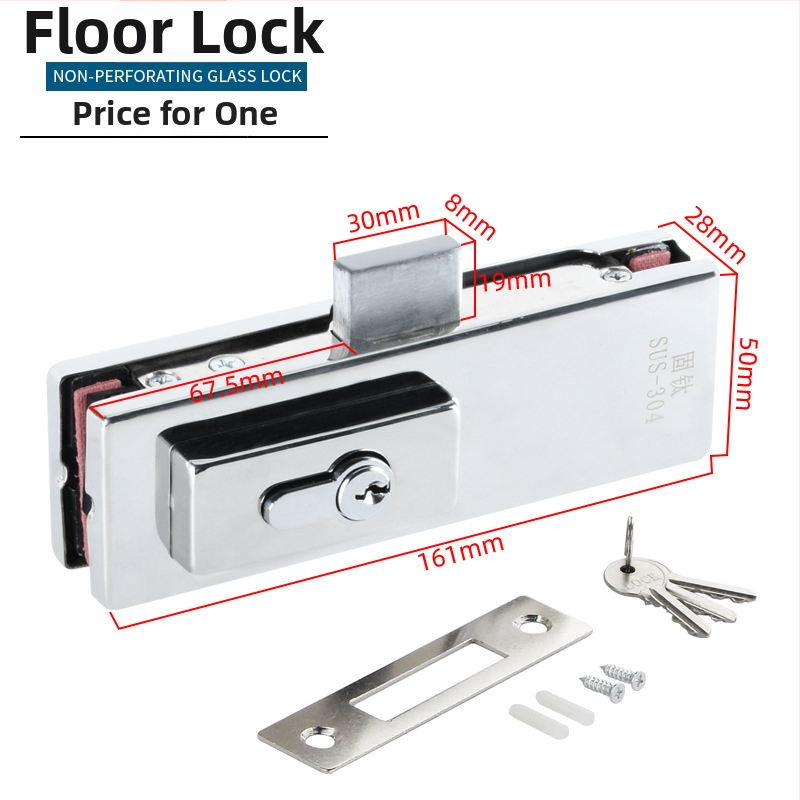 Bezrámové sklenené dvere – podlahové zámky s pružinou a klipsom pre dvere, model GT-6SDS