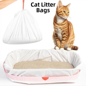 Sacoșă pentru nisip de pisică cu șnur – PE îngroșat, pentru tavă de pisică, de unică folosință