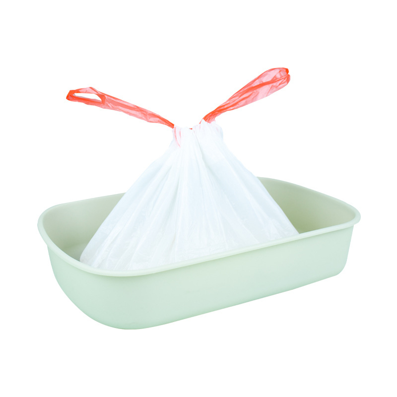 Sacoșă pentru nisip de pisică cu șnur – PE îngroșat, pentru tavă de pisică, de unică folosință