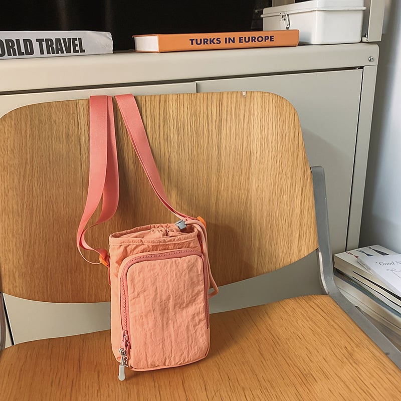 Geantă pentru telefon mobil crossbody | Nailon, închidere cu șnur, formă verticală pătrată, stil street fashion, căptușeală poliester