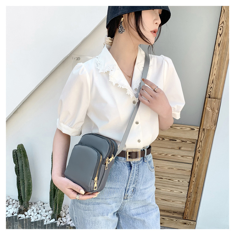 Nylon torbica za mobitel, unisex preko ramena, zatvarač, vertikalni kvadratni oblik, gradski minimalistički stil