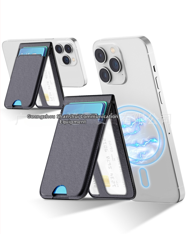 MagSafe suderinamas PU odos kortelių dėklas su magnetiniu kišeniu, siuvinėta konstrukcija — unisex telefono dėklas