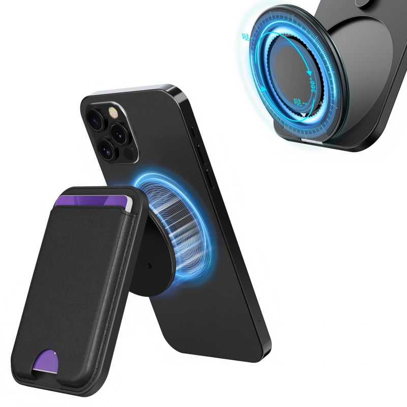 MagSafe kártyatartó iPhone-hoz — műbőr, többtámaszú állvány, mágneses zár, testreszabás és logó nyomtatás