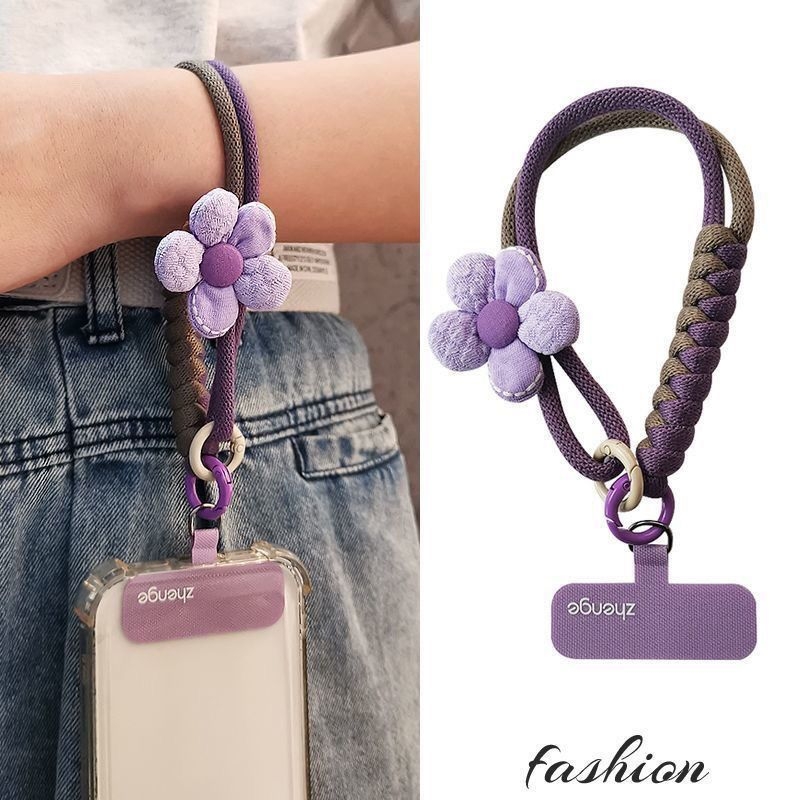 Telefon táska karkötővel — Dopamin virág minta, szőtt, műanyag anyag, női stílus