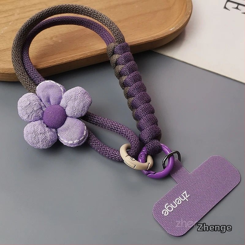 Telefono dėklas su riešo dirželiu — dopaminų gėlių raštas, austas, plastmasos medžiaga, moteriškas stilius