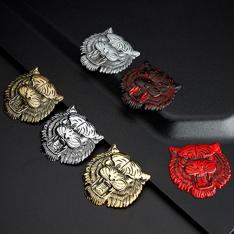 Chuangya Tiger Head 3D metalni auto bedž i naljepnica za prozor – cinkova legura, snažna adhezija, magnetska montaža