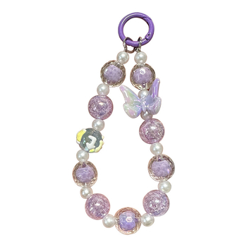 Mobilná reťaz s perličkami s motívom motýľa, akrylový materiál, roztomilý štýl, prívesok na kľúče