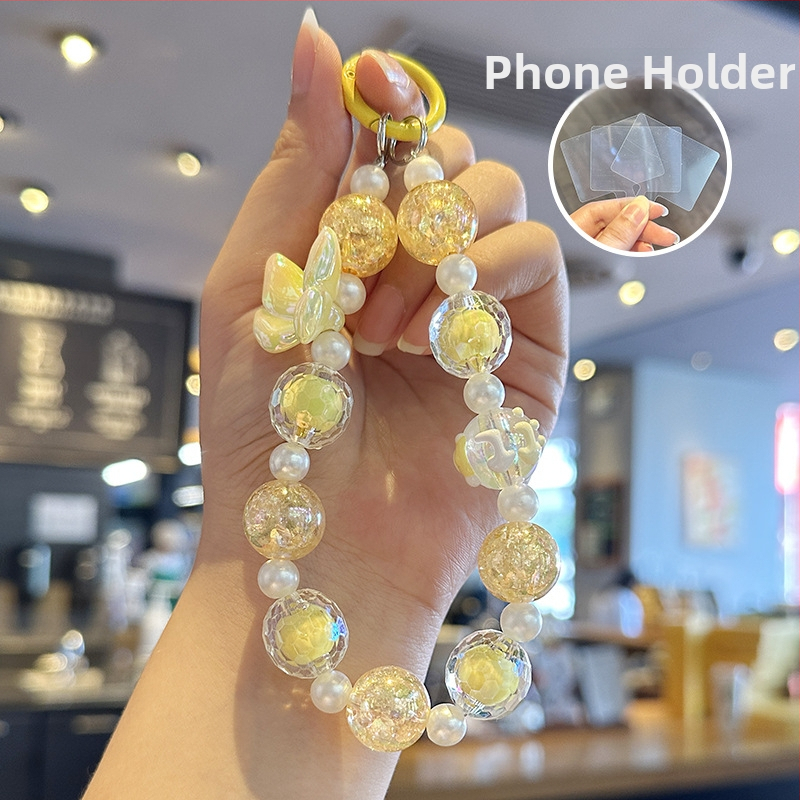 Mobilná reťaz s perličkami s motívom motýľa, akrylový materiál, roztomilý štýl, prívesok na kľúče