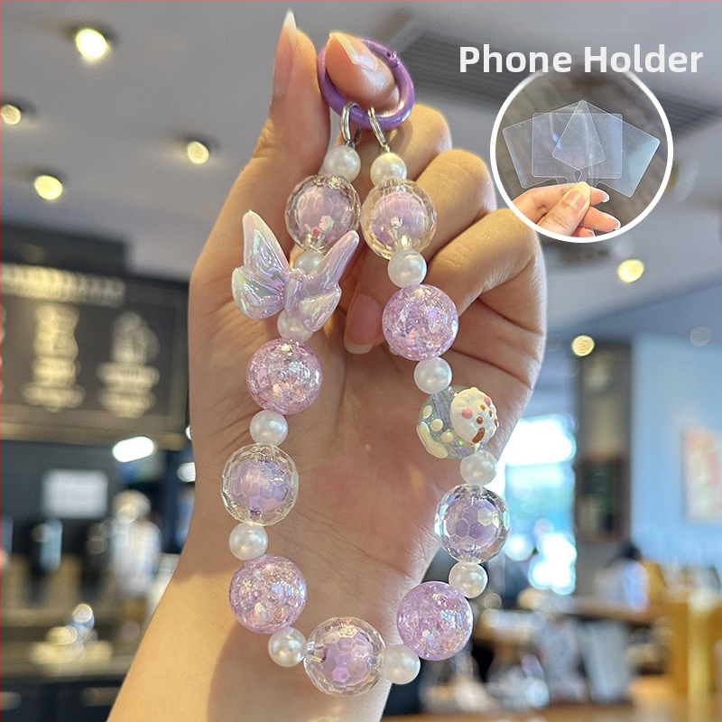 Mobilná reťaz s perličkami s motívom motýľa, akrylový materiál, roztomilý štýl, prívesok na kľúče