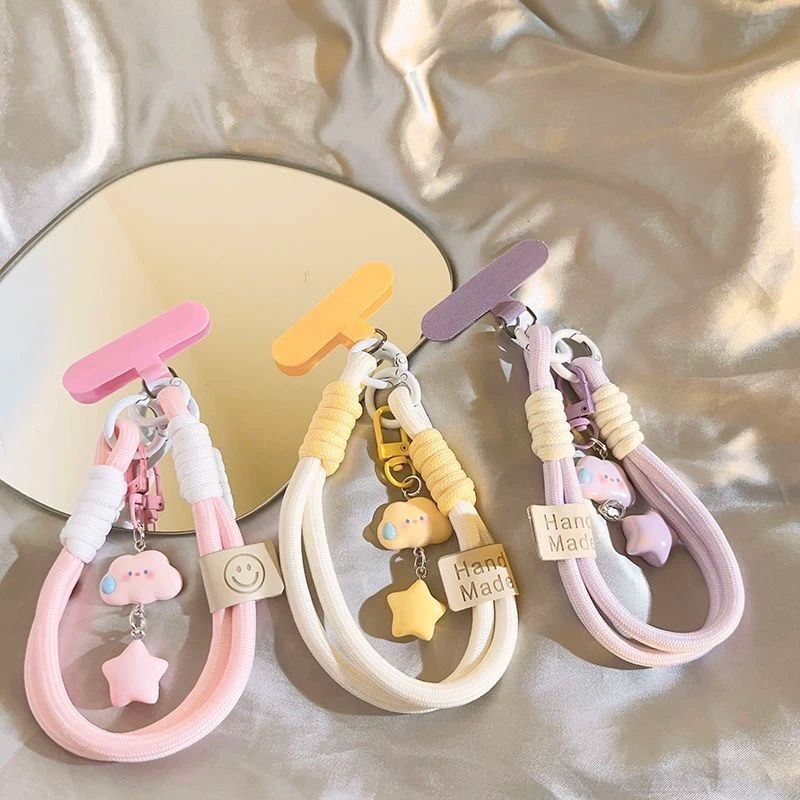 Privjesak za telefon s plišastim dizajnom oblaka i zvijezda, unisex, PVC užad, plastična kopča, sitotisak