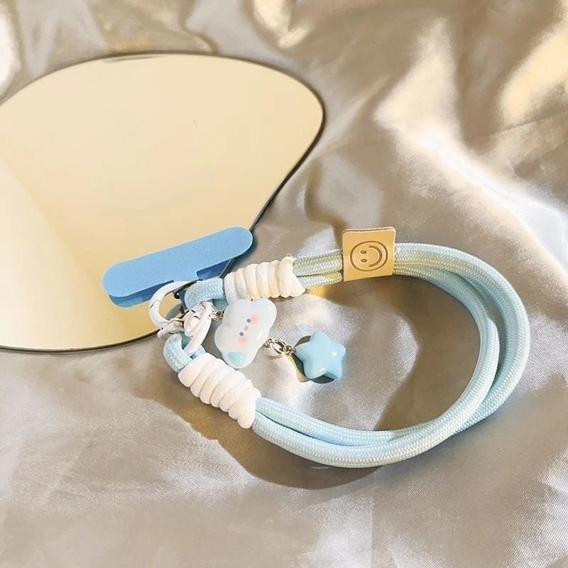 Privjesak za telefon s plišastim dizajnom oblaka i zvijezda, unisex, PVC užad, plastična kopča, sitotisak