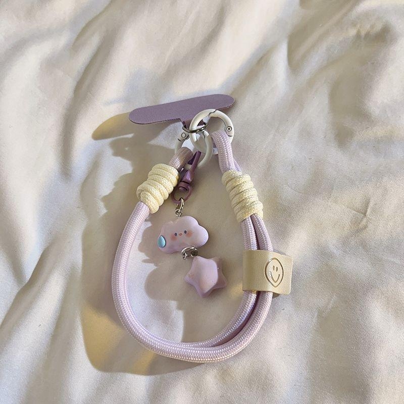 Privjesak za telefon s plišastim dizajnom oblaka i zvijezda, unisex, PVC užad, plastična kopča, sitotisak