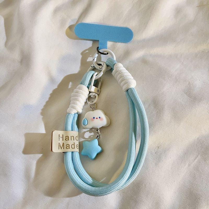 Privjesak za telefon s plišastim dizajnom oblaka i zvijezda, unisex, PVC užad, plastična kopča, sitotisak