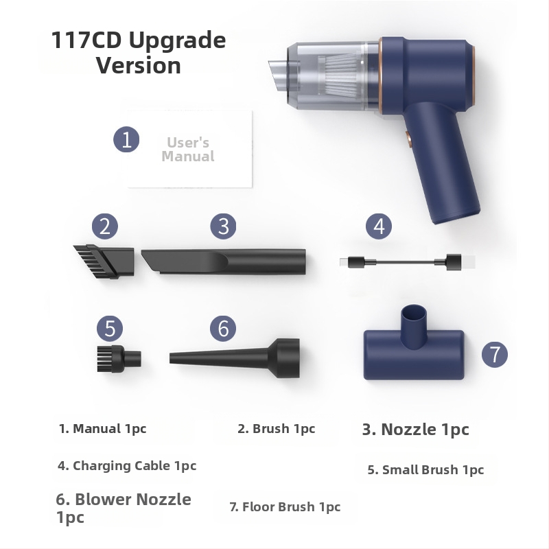 Juhtmevaba käepärane vaakumauto jaoks USB- laadimisega — 50W, imemisjõud 4100–5000 Pa, sisseehitatud 3000–4000 mAh aku, kuivas tüüp, nurga kokkuvolditav otsik