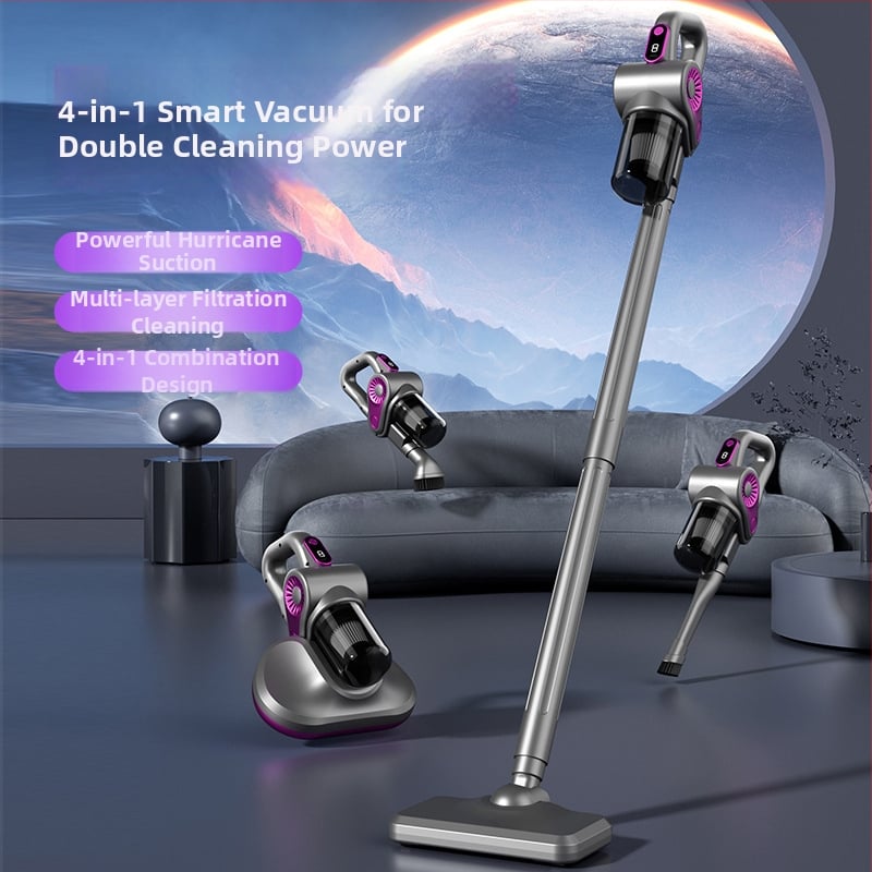 Безжична ръчна прахосмукачка за домашна употреба, мокро и сухо почистване, вградена батерия 1601–2000 mAh, 80 W, максимално всмукване до 10 kPa, плосък накрайник, USB захранване, миещ се контейнер за прах