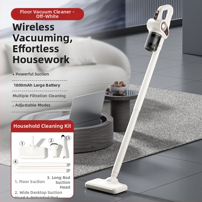 Безжична ръчна прахосмукачка за домашна употреба, мокро и сухо почистване, вградена батерия 1601–2000 mAh, 80 W, максимално всмукване до 10 kPa, плосък накрайник, USB захранване, миещ се контейнер за прах